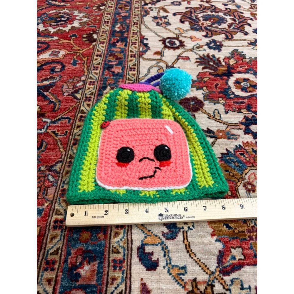 Cocomelon Watermelon Crochet Beanie Hat Pom Pom Kids Costume